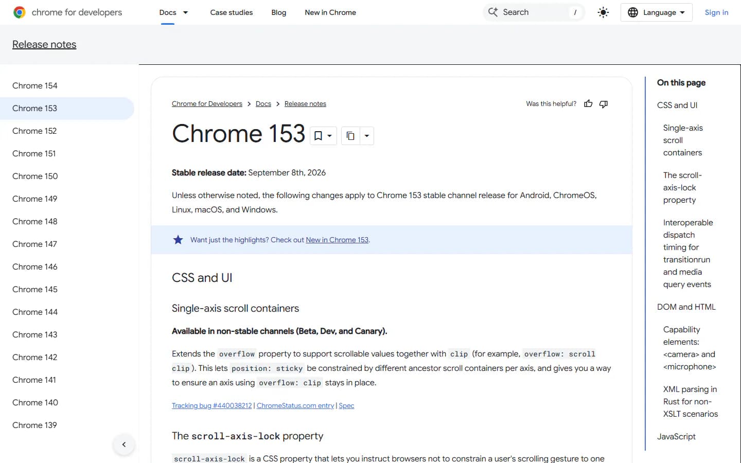 The Chrome 153 release notes.