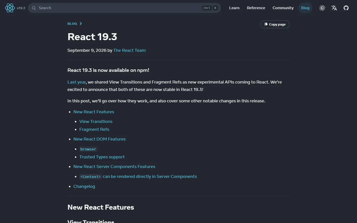 The React 19.3 post on react.dev.