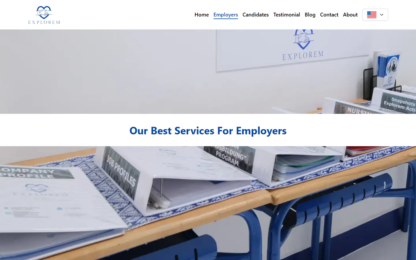 The employer services page, written for German partners rather than for nurses.